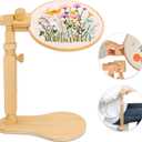 Adjustable Embroidery Hoop Stand Cross Stitch Stand Lap, Beech Wood Embroidery Hoop Holder Frame, Rotated Needlepoint Frame Stand for Art Craft Sewing Needlework Projects