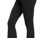Women's Flare Leggings with Pockets High Waisted Butt Lifting No Front Seam Tummy Control Bootcut Yoga Pants for Women Black M