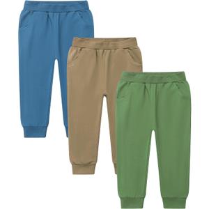 GFQLONG 2/3 Pack Toddler Pants Sweatpants Boys Cotton Joggers, Athletic Pull on Sweat Pants with Pockets for Kids Clothes (Z Green+light Blue+khaki) Size 2-3T