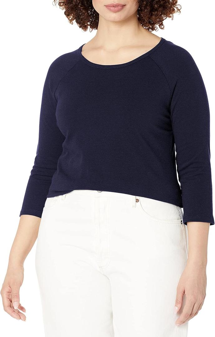 Hanes Women's Raglan Sleeve Stretch Cotton Crewneck Tee (XX-Large, Navy)
