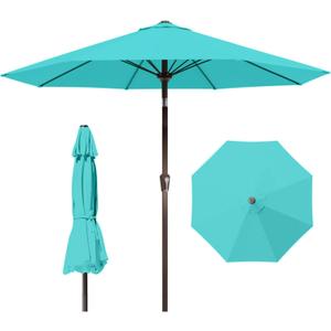 9ft Patio Umbrella with Push Button Tilt and Crank,Outdoor Market Table Umbrella UV Protection 8 Sturdy Ribs for Backyard,Garden,Pool,Deck(Peacock Blue)