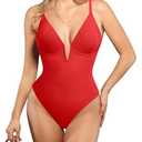 Popilush Tummy Control Swimsuits for Women Built in Shapewear Deep V Neck One Piece Swimsuit Slimming Swimwear Red Size M