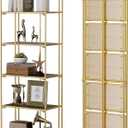 5-Tier Foldable Bookshelf, Gold Frame & Walnut Shelves