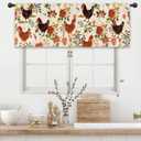 Rooster Chicken Flower Kitchen Curtain Valance 54W x 18L Inch Farmhouse Rustic Vintage Peony Country Rural Rod Pocket Short Cafe Small Window Treatment Drapes Decor, 54"W x 18"L (Pack of 1), Red Flower Rooster