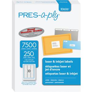 PRES-a-ply Laser Address Labels, 1 x 2.625 Inches, White, Box of 7500, 2 Packs (30606)