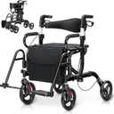 GOFLAME 2-in-1 Rollator Walker for Seniors, Folding Transport Chair with Seat, Reversible Backrest, Storage Bag, Height Adjustable Handle, Umbrella Holder & Pedal, 4 Wheel Mobility Walking Aid, Black