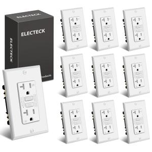 ELECTECK 10 Pack GFCI Outlet 20 Amp, Outdoor Weather Resistant (WR), Ultra Slim GFI Receptacles with LED Indicator, Ground Fault Circuit Interrupter, Wallplate Included, ETL Listed, White