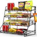 Black Metal Retail Display Rack - Countertop Snack Organizer Shelf, Merchandise Display Stand for Retail Store Supplies, Home Theatre Concession Stand