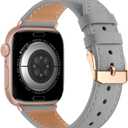 Bestig Leather Bands Compatible with Apple Watch Band 38mm 40mm 41mm 42mm(Series 10 11) for Women Men, Wristband Strap for iWatch SE3/2/1&Series 9 8 7 6 5 4 3 2 1(Light Gray+Rose Gold)