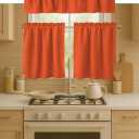 3 Piece Window Curtain Set, 100% Cotton, 2 Tiers 26x36 Inch & 1 Valance 54x18 Inch, Semi Sheer, Rod Pocket, Short Curtains for Kitchen, Café, Living Room, Bathroom, Bedroom, Orange