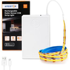 Rechargeable Motion Sensor COB Strip Light, 6000mAh Battery Operated Night Light for Closet Pantry Under Cabinet, 6.56ft, 3000K Warm White