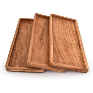 Mahasu Platter Acacia Wood Serving Platters Set of 3 Cake Appetizer Plates Kitchen Charcuterie Platter for Food (Set of 3) (12" X 6" X 0.75")
