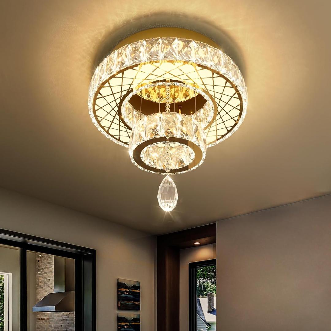 HAIXIANG Chandelier Bedroom LED Light Modern Hallway Ceiling Lighting Fixtures for Kitchen Dining Room Kitchen Remote Dimmable Gold Lights, 16 inch