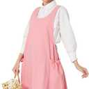 APRONNER Cozy Adjustable Cross Back Aprons for Women with Pockets Cotton Linen Cooking Kitchen Baking Pale Pink