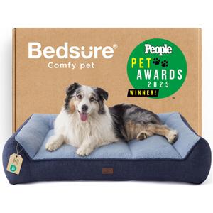 Bedsure SupportMax XL Orthopedic Dog Beds Large Sized Dog - Extra Thick Supportive Dogs Couch with Waterproof Washable Cover, Extra Large Comfort Pet Sofa with Soft Sherpa & Nonskid Bottom, Blue, 42" (Navy)