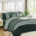 Dintszyayue Green Comforter Set King Size, 8 Pieces Boho Striped Bed in a Bag Soft Microfiber Bedding Set for All Season