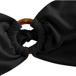 ZAFUL Women's Bandeau Top O Ring Strapless Tie Back High Cut 1 Piece Swimsuit Bathing Suits (1-Black, Medium)