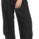 TARSE Women Linen Baggy Harem Pants Summer Drawstring Casual Lounge Pant 2024 Beach Travel Vacation Clothes with Pockets (Medium, Black)