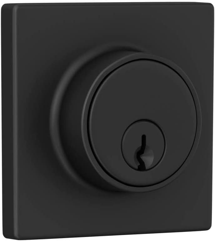 Deadbolt with Square Trim, Keyed 1 Side, Matte Black Finish