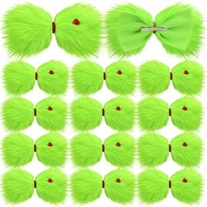 Suncalla 12 Pcs Christmas Hair Bow for Girls, 7 Inch Green Furry Hair Bow Clips with Red Heart, Christmas Decorations Gifts Costume Accessories Women Girls
