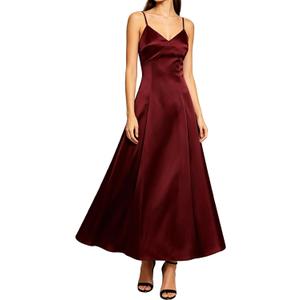 RIHOAS Women's Elegant Flowy Spaghetti Strap Dress - A Line Satin Maxi for Fall Wedding Guest, Formal Semi Formal (Red, XL)