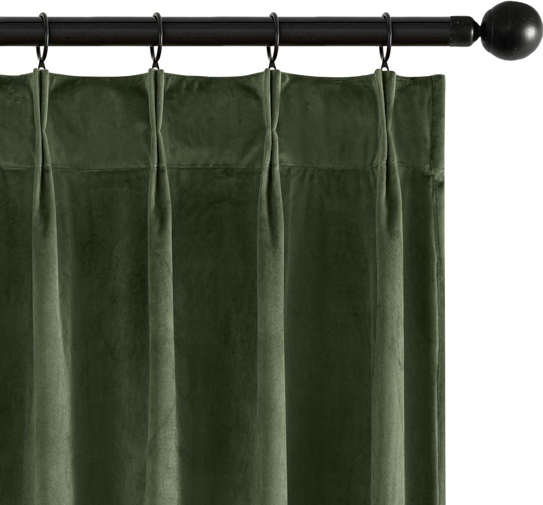 MIULEE Olive Green Velvet Curtains 102 inches Long, Pinch Pleated Blackout Drapes with Hooks, Thermal Insulated Pinch Pleat Panels for Bedroom Living Room, 2 Panels