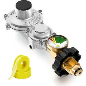 NUPICK Two Stage Propane Regulator with Gauge, RV Gas Regulator with POL Inlet X 3/8" Female NPT Outlet, Supports 20-100 Lb Tank, for RV, BBQ Grill, Heater, Generator, and Outdoor Appliances (Short)