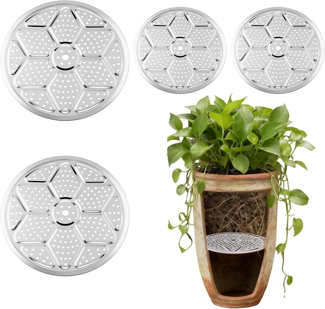 4 Packs Planter Insert for Large Pots, 10''/13" Round Planter Insert with Drainage Holes Stainless Steel Flower Pots Inserts for Indoor & Outdoor Use