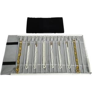 Portable Jewelry Roll Untangled Secure Necklace Travel Storage Bag Displays Holder 16 Chain (Black and Gray)