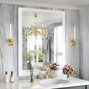 Amorho Bathroom Mirror, 28x36 Inch White Thick Metal Framed Wall Mirrors for Over Sink, Bedroom, Living Room, Entryway, Rectangle Wall-Mounted Mirrors(Horizontal/Vertical).