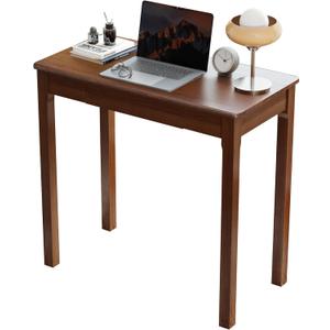 Solid Wood Desk with Drawers - 32 x 16 Inch Vintage Narrow Desks, Mid Century Modern Desks, Rubber Wood Study Table, Small Writing Desk for Bedroom|Small Spaces - Walnut Color, 31.5 in W x 15.7 in D