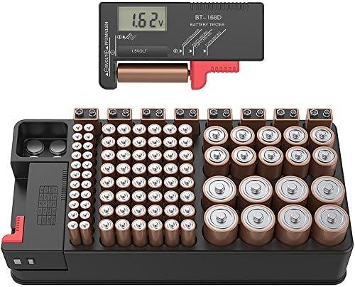 Battery Storage & Organizer Case with Tester, Stores & Protects Up to 110 Batteries, Holds AAA AA C D 9V Button Cell, Compact Design Home & Garage (Holds 110 Batteries)