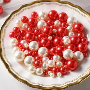 150 Pcs Vase Filler Pearls White and Red Pearl Beads for Vase No Hole Pearls for Centerpieces Vases Home Table Party Decor Wedding DIY 8/14/20mm
