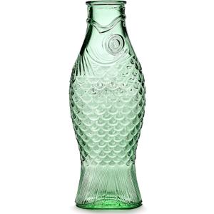 Serax Glass Water Pitcher | Fish & Fish glassware by Paola Navone | Carafe Decanter 28.74 fl oz | Clear Green Bottle Container for hot & cold Drinks | Fridge Beverage Dispenser, Suitable as Vase