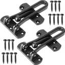 Door Reinforcement Lock Latch Swing Bar Lock for Home Security Front Door Locks for Kids Thicken Solid Aluminium Alloy (Black, 2 Pack)