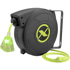 Flexzilla Retractable Extension, 14/3 AWG SJTOW, 50', Grounded Triple Tap Outlet Electric Cord Reel, ZillaGreen, FZ8140503
