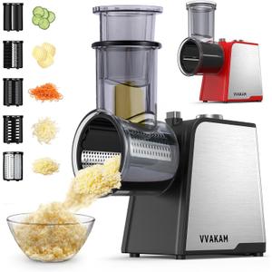 5-In-1 Electric Cheese Grater, 300W Salad Maker, Electric Grater for Block Cheese, Kitchen Electric Food Slicer Shredder, Chopper for Vegetables Cucumber Carrots Cabbage Nuts (Black)