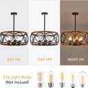 6-Light Farmhouse Drum Pendant Light,19.7'' Nature Wood Texture Vintage Rustic Chandeliers Black Metal Industrial Hanging Light Fixtures for Entryway, Bedroom Dining Room