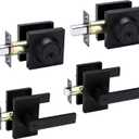 Black Exterior Door Lock Set, Front Door Lock Set with Deadbolt, Square Contemporary Matte Black Front Door Lock Sets, Heavy Duty Zinc-alloyed Exterior Door Handle (2 Pack)