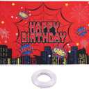 Spider Web Backdrop Party Decoration, 4.92x3.28ft Red Spider Web Happy Birthday Backdrop Banner Decoration Supplies for Boys Birthday Party & Photography