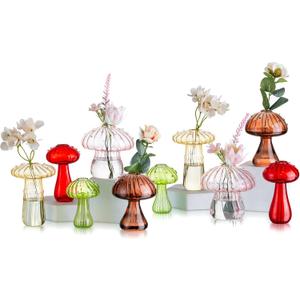 Glasseam Mushroom Propagation Vase, Colored Flower Vases Decorative Set of 10, Unique Small Glass Vases for Flowers,Aesthetic Mini Cute Vase Decor, Hydroponic Bud Vase for Bedroom Bathroom Kitchen (Colorful)