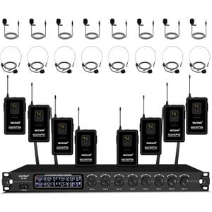 8 Channel UHF Wireless Lapel Microphone System with Headset & Lavalier Mics