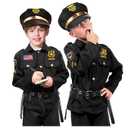 Kangaroo Police Costume for Kids Black Cop Outfit with Hat, Badge, Handcuffs, Holster & More (Small 4-6)