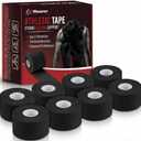 Massner Athletic Tape Black 1.5" x 45ft Per Roll (360ft Total) Pack of 8 – Strong Sports Tape for Wrists, Ankles & Hands – Latex-Free Gym Tape for Training, Football, Running & Weightlifting Recovery
