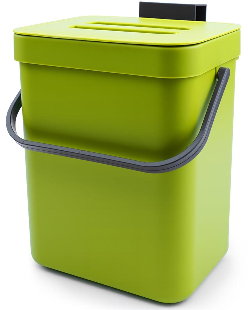 Kitchen Waste Bin with Hooks, Indoor Kitchen Sealed Under Sink for Kitchen, Food Waste Bin for Countertop (Green, 3L)