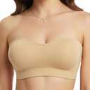 ZENUTA Strapless Bras for Women, Non-Slip Silicone Bandeau Bra, Wireless Padded Bralette Push Up Bra Seamless Tube Top (L)