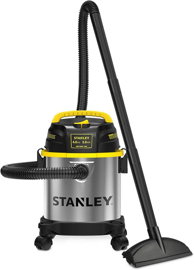 STANLEY 3 Gallon Wet Dry Vacuum, Powerful 4 Peak HP Motor, Portable Stainless Steel 3 in 1 Multifunctional Shop Vacuum with Blower, Model: SL18136