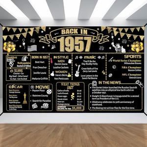 69th Decorative Cloth for Women or Men, Birthday Banner With Holes, Built-in White Ribbon 1957 69th Year for Mother Dad Old Happy Birthday Banner, Outdoor、Indoor Bday Background Decor