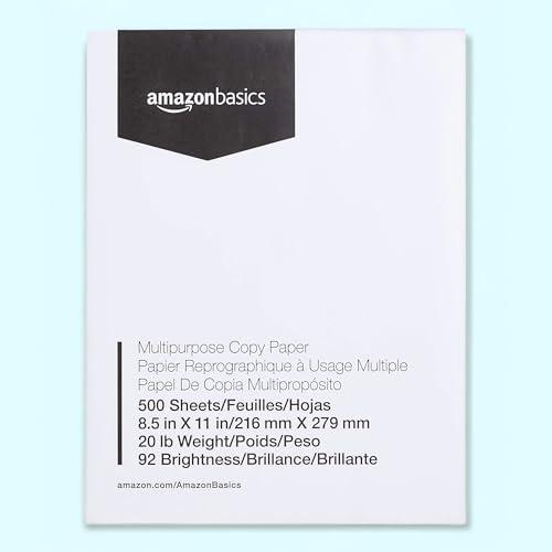 Amazon Basics Multipurpose Copy Printer Paper, 8.5 x 11 Inches, 20 lb, 92 Bright, White, 1 Ream (500 Sheets), Jam-Free