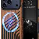 TENDLIN Magnetic Case Compatible with iPhone 17 Pro Case Wood Grain with Carbon Fiber Texture Design Leather Hybrid Slim Cover (Compatible with MagSafe) Hairline